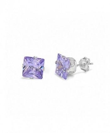 Solitaire Stud Post Earrings Princess Cut Simulated Light Amethyst Lavender 925 Sterling Silver - C012MAY51E6