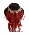GIONO Multilayer Rope Leather Tassel Ethnic Boho Necklace Choker Collar Dangle Jewelry - Red - CE183CIECTC