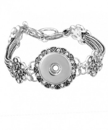 Souarts Antique Silver Color Floral Bracelet Fit 5.5mm Snap Button Jewelry Charm 23cm - White - CK12FZTPKZR