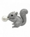 Dreamlandsales Cute Micro Pave Brown Eyes White Mother of Pearl Deco Squirrel Brooches Silver Tone - CK1849C2UTO