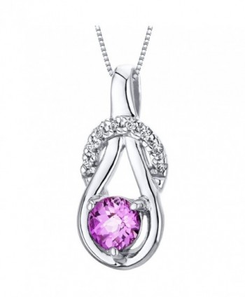 Created Pink Sapphire Pendant Necklace Sterling Silver Rhodium Nickel Finish Ribbon Style - C1116IQL2UT