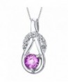 Created Pink Sapphire Pendant Necklace Sterling Silver Rhodium Nickel Finish Ribbon Style - C1116IQL2UT