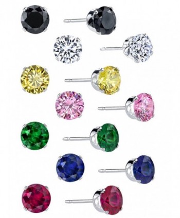 Sterling Silver Set of Seven 2mm Pairs of Round Multicolor CZ Stud Earrings - CG12MUGRA7N