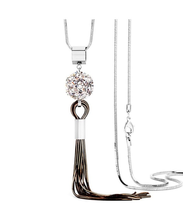 Women's Tassel Chain Necklace-Crystal Shamballa Pendant Necklace - CU12HIUR20R