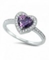 CHOOSE YOUR COLOR Sterling Silver Heart Halo Promise Ring - Simulated Amethyst - C1187YWTQC0