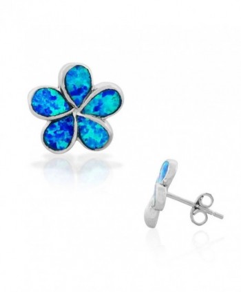 925 Sterling Silver Blue Turquoise-Tone Simulated Opal Flower Stud Earrings - C7122DN3Q6X