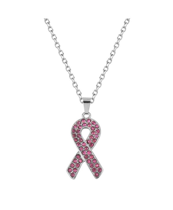 Lux Accessories Breast Cancer Awareness Pave Bow Inspiration Pendant Charm Necklace - CX11ZU3PQ6R