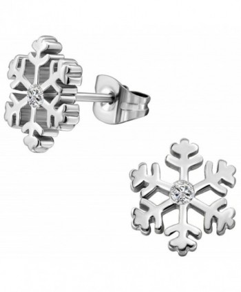 316L Surgical Steel & 14k Yellow Gold Plated Cubic Zirconia Snowflake Earrings - C4187RHWZCQ