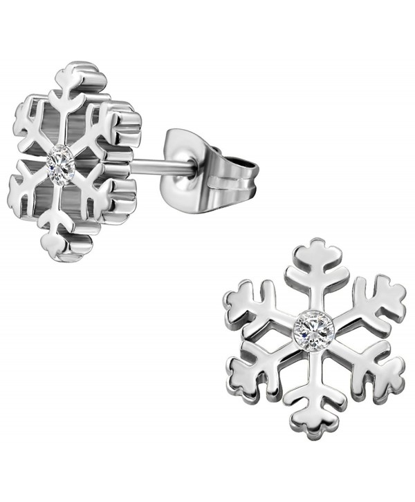 316L Surgical Steel & 14k Yellow Gold Plated Cubic Zirconia Snowflake Earrings - C4187RHWZCQ