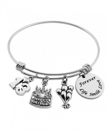 SEIRAA Birthday Gifts for Her Adjustable Bangle Stainless Steel Bracelet 13th 21st 30th 40th 50th - CA186TTGSTR
