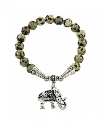 Falari Elephant Lucky Charm Natural Stone Bracelet Dalmatian Stone B2448-DM - CB124HGM95X