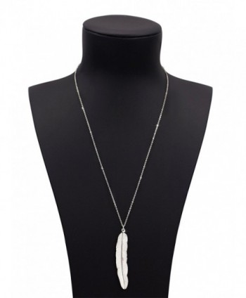 Geerier Simple Silver Metal Chain Pendant Feather Necklace With Crystal Synthetic Diamond - Feather 1 - CZ183IL3CZ7