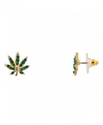 Lux Accessories Delicate Green Pave Marijuana Pot 420 Leaf Stud Earrings - CD11WNVGKPZ