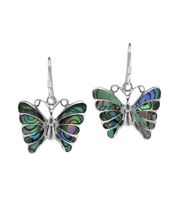 Stunning Butterfly Inlay Abalone Shell .925 Sterling Silver Dangle Earrings - CM12O1AHG9O