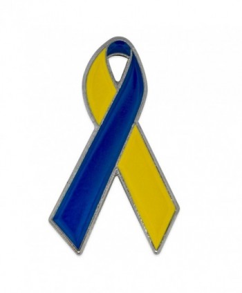 PinMart's Blue and Yellow Down Syndrome Awareness Ribbon Enamel Lapel Pin - CD119PEKWIJ