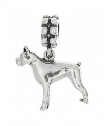 Sterling Silver Oxidized Three Dimensional Boxer Dog Dangle Bead Charm - CB115YJBYEZ