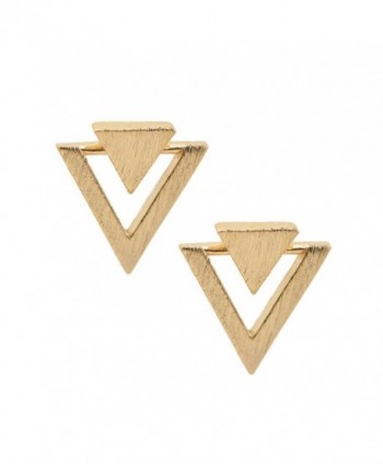 chelseachicNYC Handcrafted Brushed Metal Two Triangle Stud Earrings - CB12H6Y5MS9