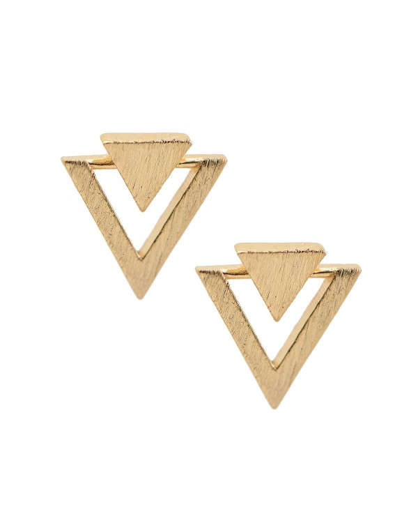 chelseachicNYC Handcrafted Brushed Metal Two Triangle Stud Earrings - CB12H6Y5MS9