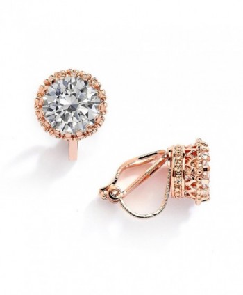 Mariell 14K Rose Gold Plated Crown Setting Clip-On Cubic Zirconia Stud Earrings - 2 Ct. Round Solitaire - CW183GL8SDI