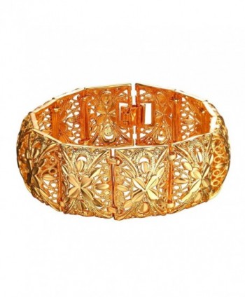 Women Gold Bracelet Platinum/18K Gold Plated Flower Floating Bangle Big Filigree Link Bracelet (8 inches) - CX17YNR804A