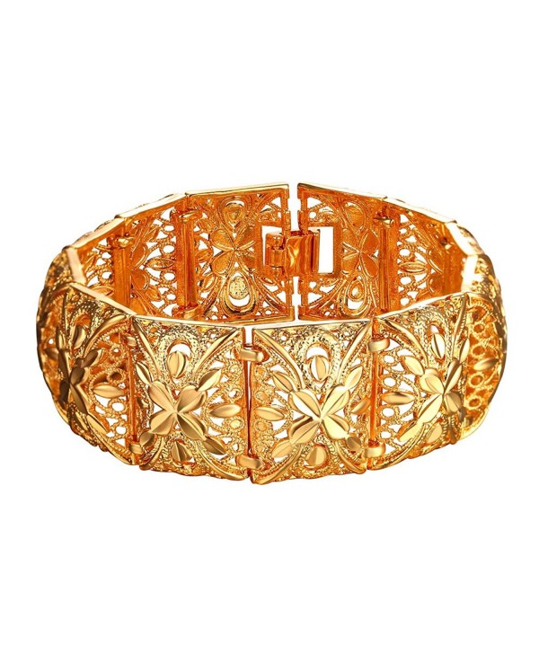 Women Gold Bracelet Platinum/18K Gold Plated Flower Floating Bangle Big Filigree Link Bracelet (8 inches) - CX17YNR804A