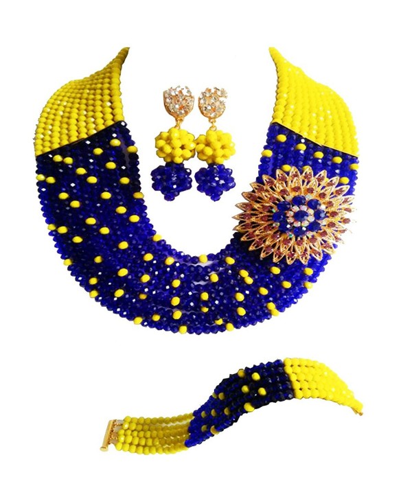 laanc Fashion Jewelry Wholesale 10 Row Royal Blue and Yellow Nigeria African Wedding Beads A-031J - CF12O6OL2K6