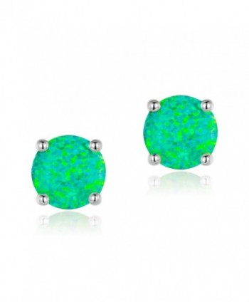 6mm Round Synthetic Opal Birthstone Crown Stud Earrings for Girls Women - 6mm-Green-white gold plated - CN189I0S5ON