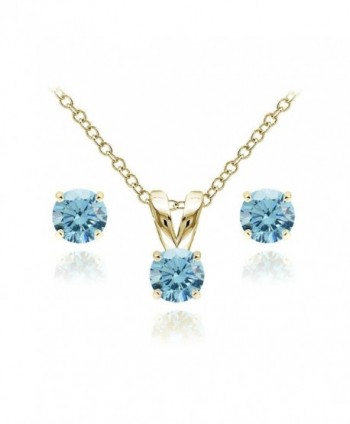 Sterling Solitaire Necklace Earrings Swarovski - March - Light Blue - C5185UOUW82