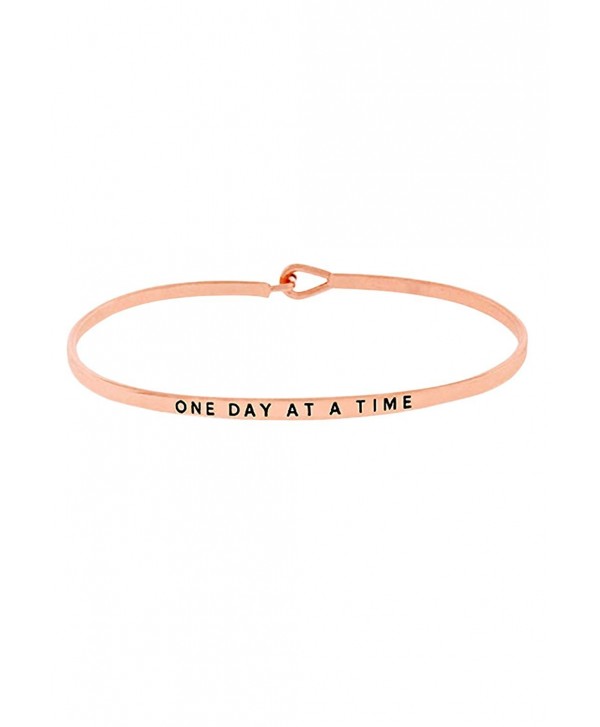 Rosemarie Collections Women's Thin Hook Bangle Bracelet "One Day At A Time" - Rose Gold - C312J1J9PMV