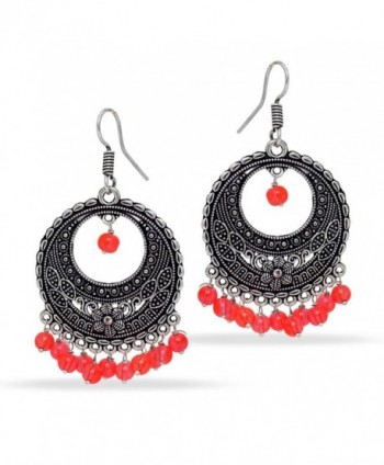 Jaipur Mart Women's 10.00 Grams Glass Stone Silver Plated Dangle Earrings - Orange - C517XHQDON2