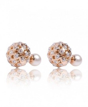 MISASHA Faux Imitation Pearl Designer Gold Tone Celebrity Double Ball Earrings - CE12N1LPQ13