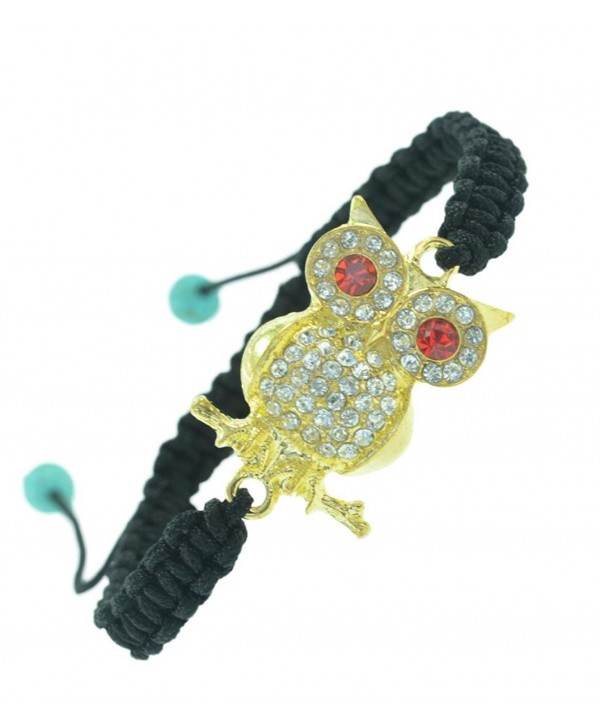 Fashion sparkling crystal owl charm macrame shamballa adjustable bracelet - GOLD - C511F7BFV2B