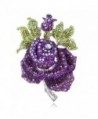 EVER FAITH Mothers' Gifts Austrian Crystal Enamel Rose Flower Leaf Brooch - Violet-Color Silver-Tone - CD11S743POB
