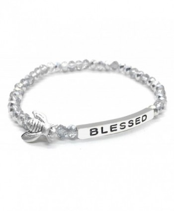Bumble Bee Blessed Inspirational Quote Bracelet Bead Stacking Stretch Teen Girl Tween Woman - Silver - CK12O1NF55A