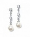 Mariell Linear Cubic Zirconia and Bold Pearl Teardrop Wedding Earrings for Brides - Platinum Plated - CF11ZRCRL2N