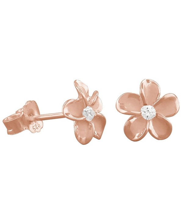 14kt Rose Gold Plated Sterling Silver 7mm Plumeria Stud Earrings - CR117WLTGT3