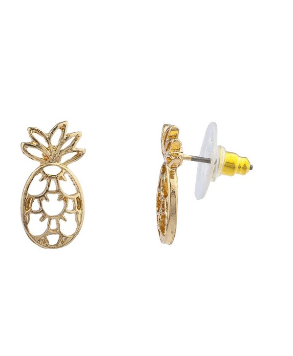 Lux Accessories Gold Tone Cut Out Tropical Fruit Pineapple Stud Earrings - CU17YHQ5OSZ