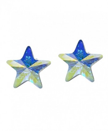 Prism White Blue Crystal Star .925 Sterling Silver Stud Earrings - CA11UZ0NMPH