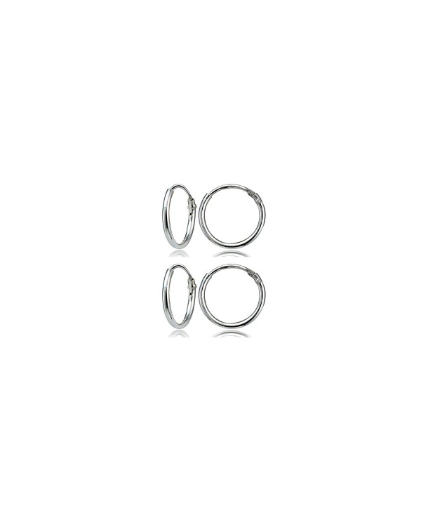 Set of 2 Sterling Silver Small Endless 10mm Lightweight Thin Round Unisex Hoop Earrings - CG182ZGYHEY