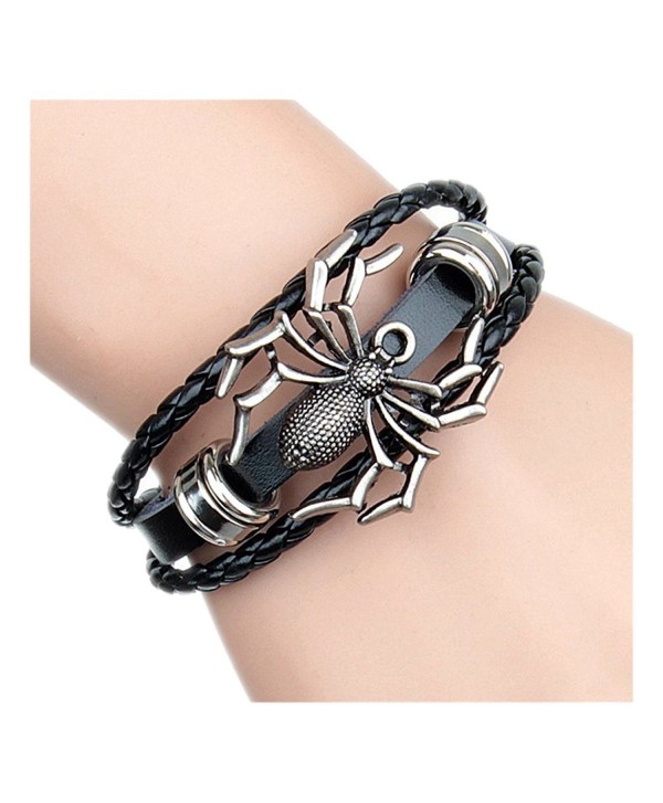 Xusamss Hip Hop Alloy Spider Bead Drawstring Rope Leather Cuff Bracelet-7-8inches - Black - CA182ZXIOH0