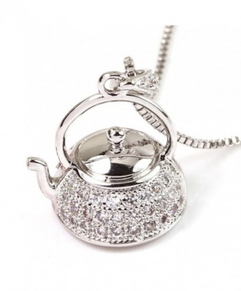 FC JORY Rose & Rhodium Plated CZ Crystal Teapot Charm Pendant Necklace - Silver - C711I9E0B8H