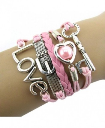 SusenstoneInfinity Heart Pearl Love Fashion Key Leather Alloy Charm Bracelet - C6125L8QX3F