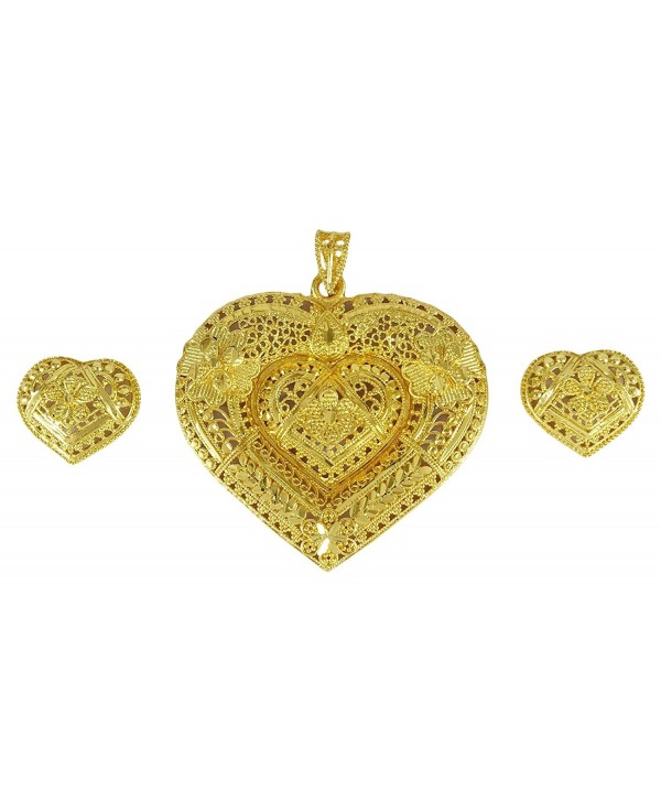 Banithani 18K Goldplated Heart Design Pendant Earring Set Ethnic Traditional Jewelry - Gold - CU12OE1X42Q