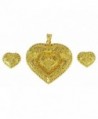 Banithani 18K Goldplated Heart Design Pendant Earring Set Ethnic Traditional Jewelry - Gold - CU12OE1X42Q