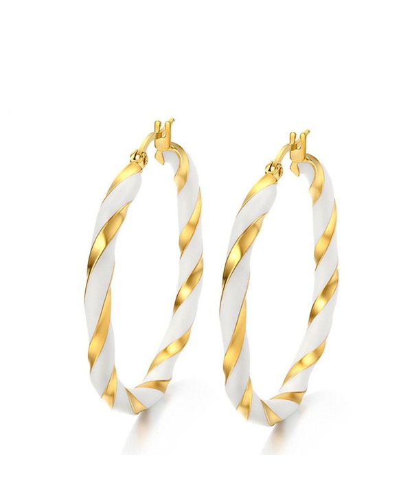 JAJAFOOK Stainless Steel Gold & White Winding Hoop Earrings-Fashion Elegant Accessories - C117YONG0XX