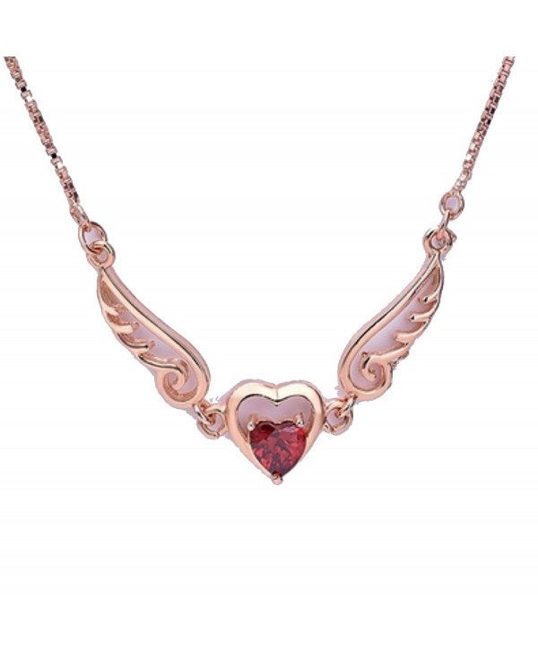Women's Rose Gold Dream Heart With Angel Wings Love Fashion Necklace - Red - CM188KH6TDG