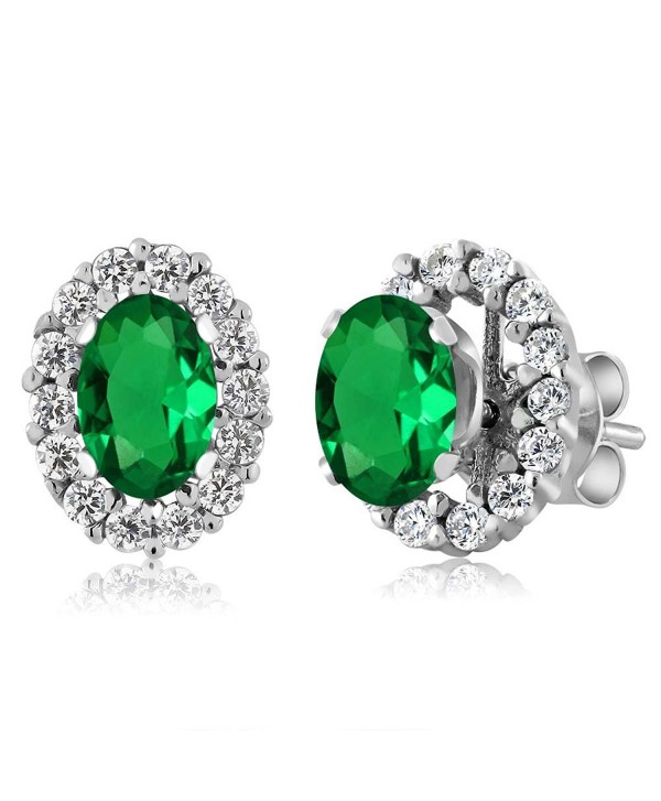 1.16 Ct Oval Green Nano Emerald 925 Sterling Silver Stud Earrings with Jackets - CK11MDEX7UD