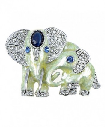 Alilang Swarovski Crystal Elements Sapphire Eyed Pearlescent Paint Elephants Pin Brooch - Green - CP119LR45DN