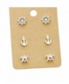 Rosemarie Collections Women's 3 Pairs Nautical Stud Earrings "Sea Turtle Anchor Helm" - Silver Tone - CX17YTRU982