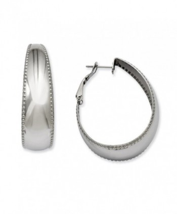 Stainless Steel Textured Edge 40mm Oval Hoop Earrings (1.6IN Long x 0.5IN Wide) - CR12LHU7EN9